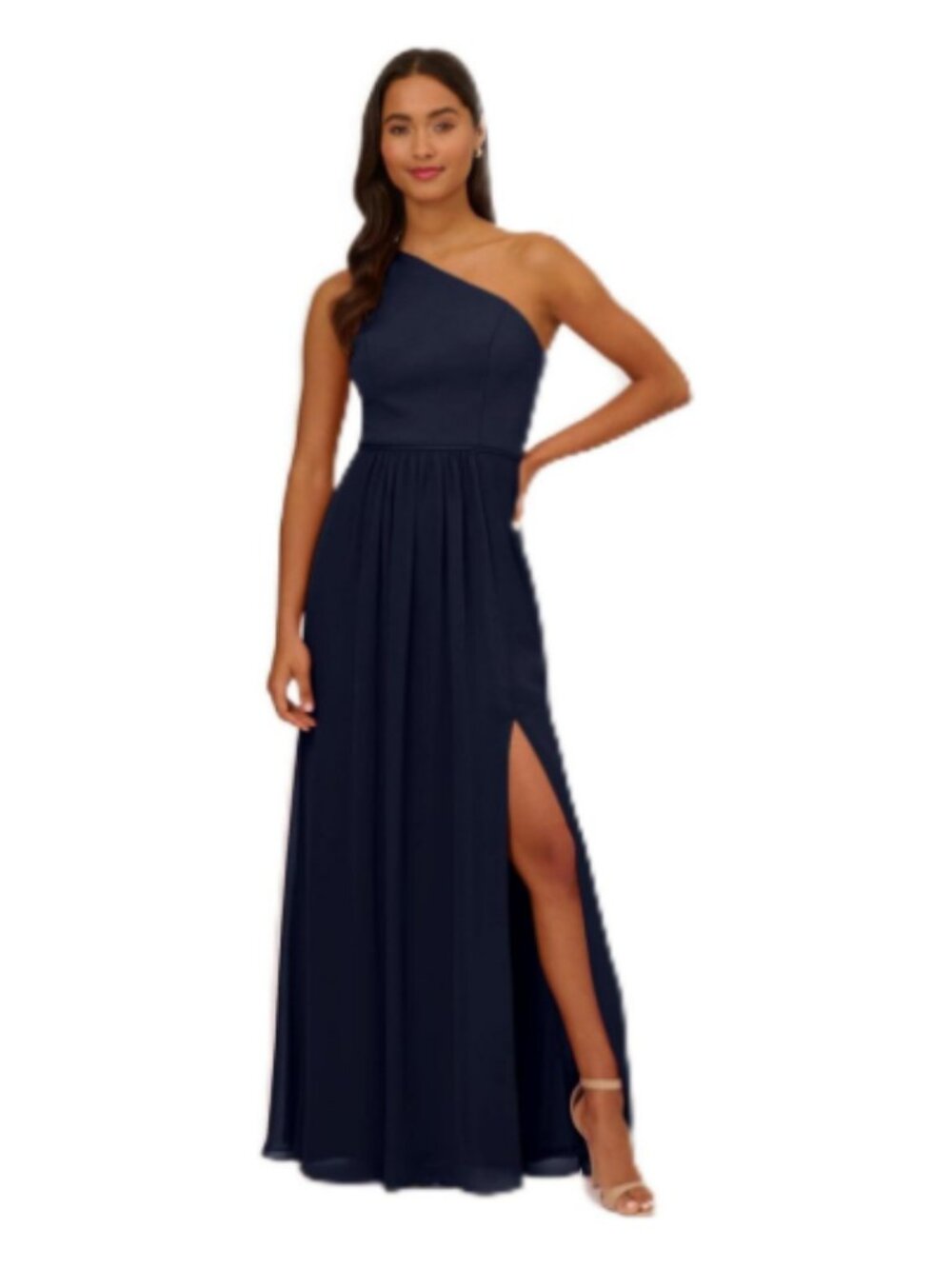 Adrianna Papell One-Shoulder Chiffon in Midnight Blue NWT10